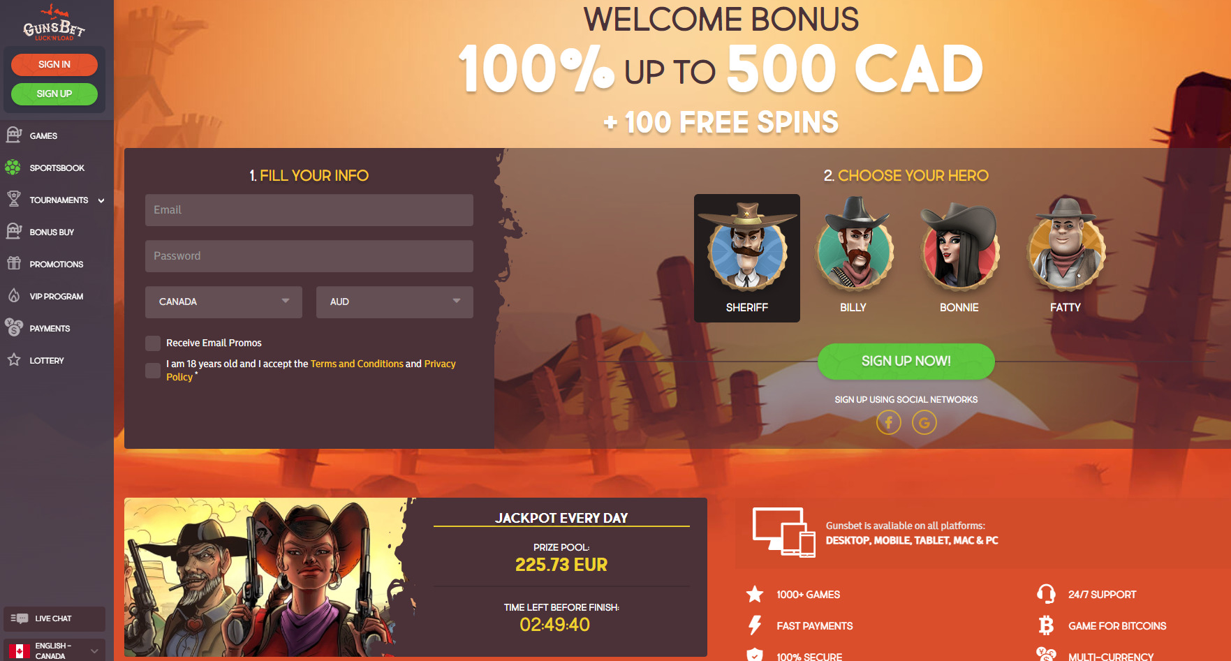 GunsBet Casino Welcome Bonus
