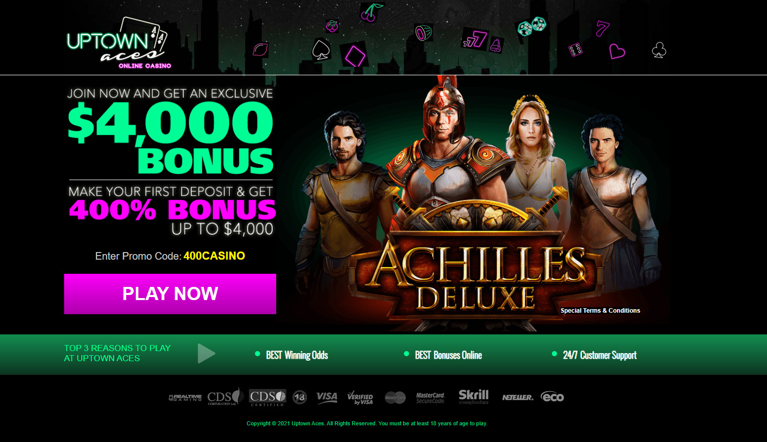 Uptown Aces Casino 400 up to 4000 Welcome Bonus