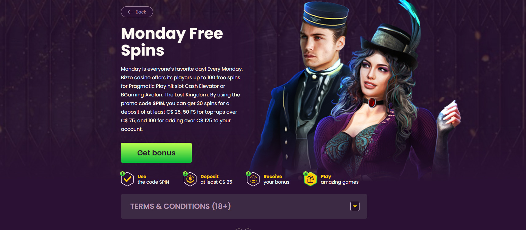 Bizzo Casino Monday Reload Bonus
