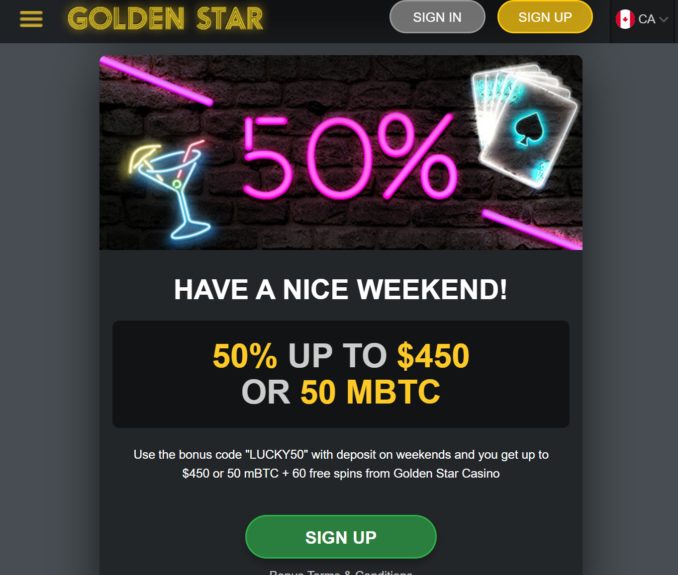 Golden Star Casino Weekend Reload Bonus