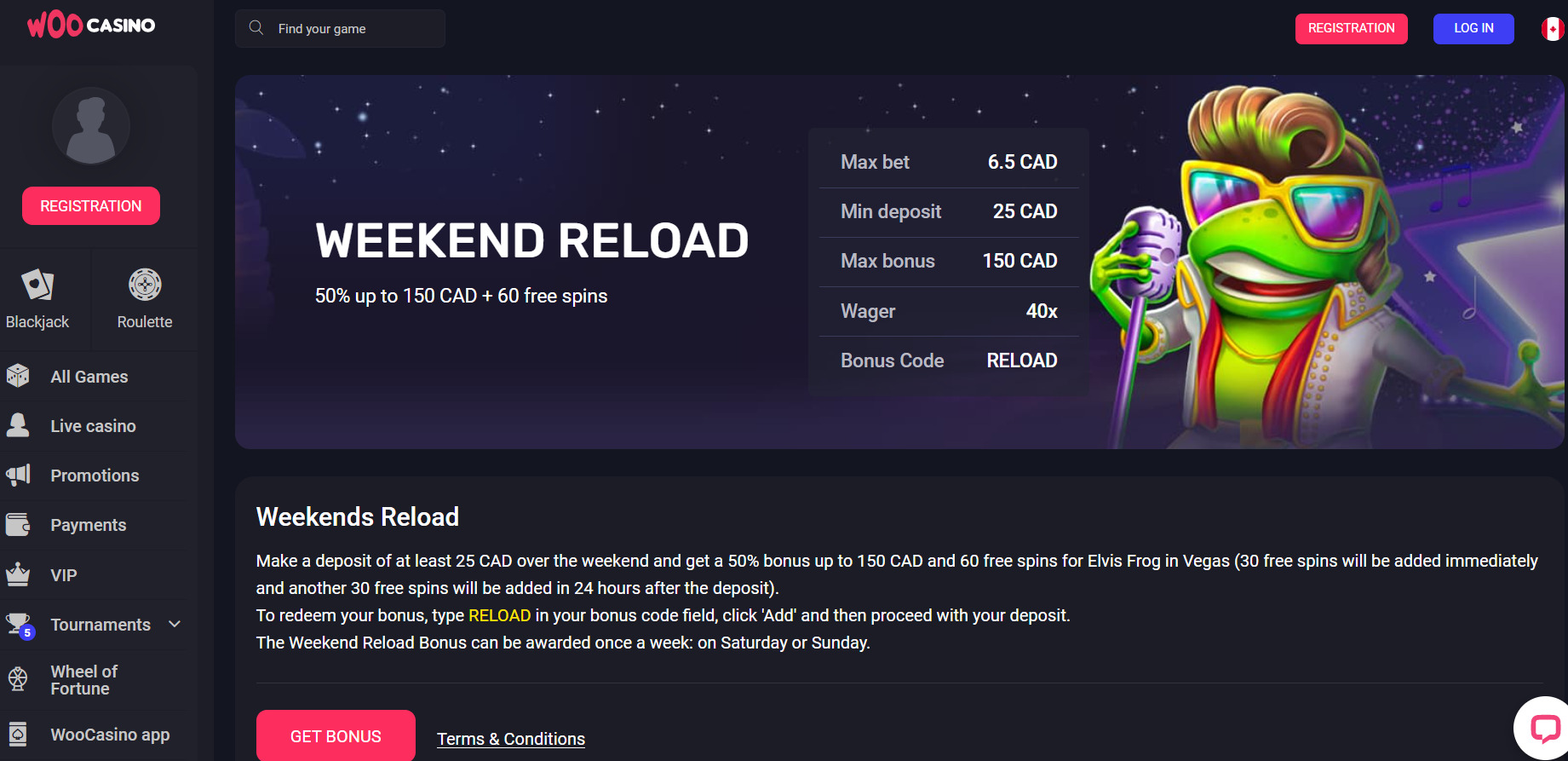 Woo Casino Weekend Reload Bonus