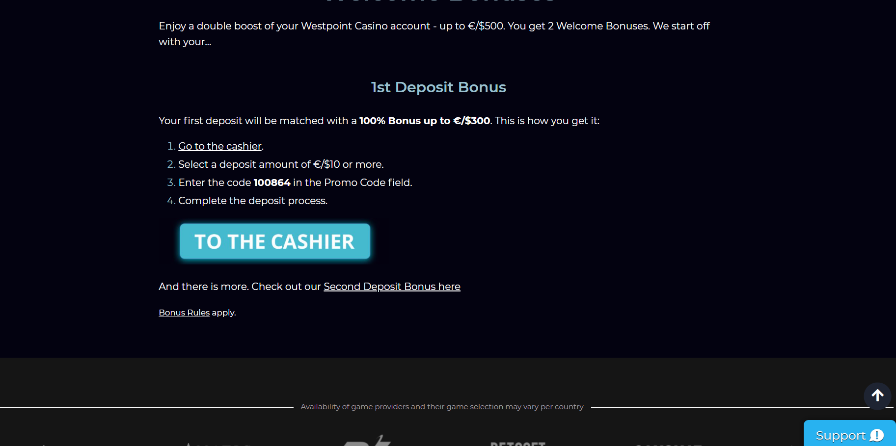 West Point Casino Welcome bonus
