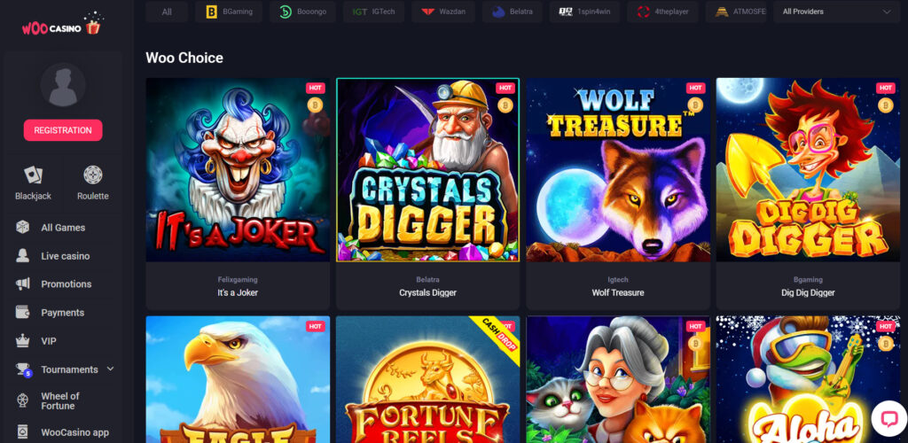 Woo casino choice and selection games