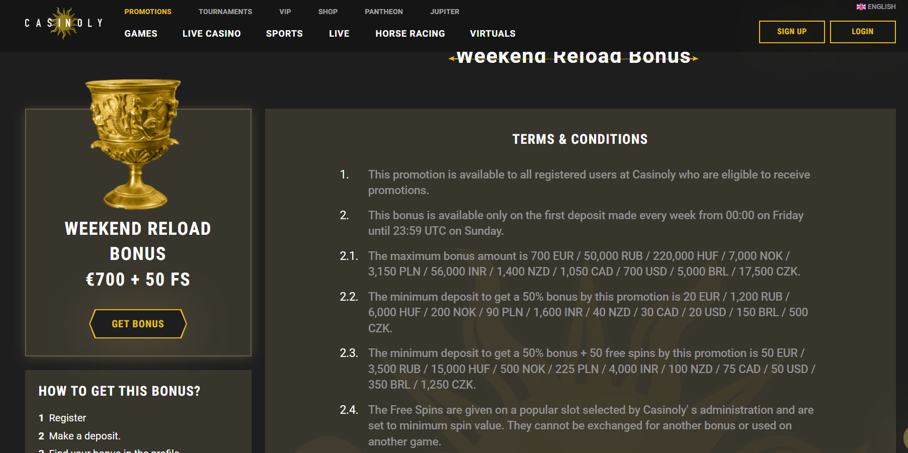 Casinoly Casino Weekend Reload Bonus