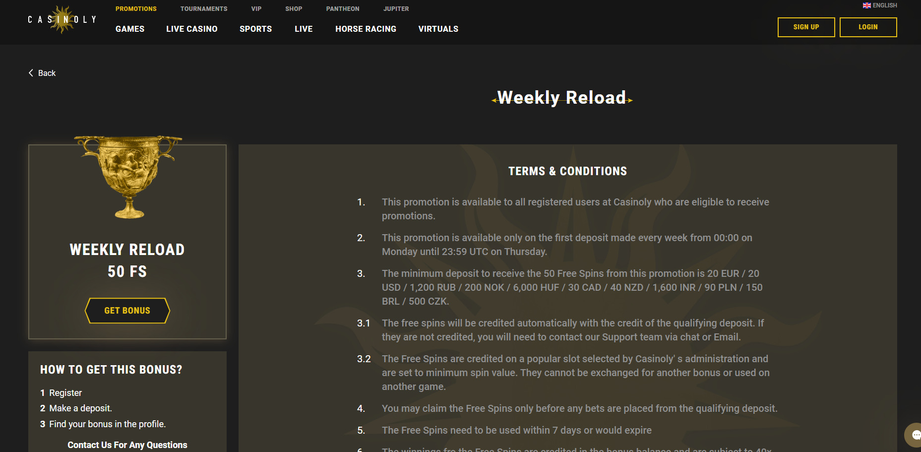 Casinoly Casino Weekly Reload Bonus