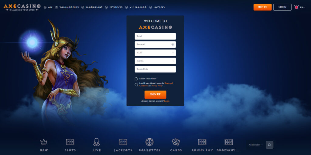 Axe Casino signup