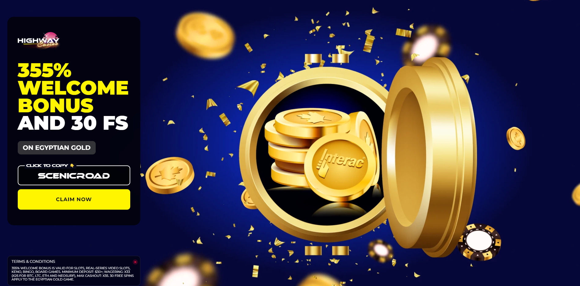 Highway Casino 30 free spins on egyptian gold