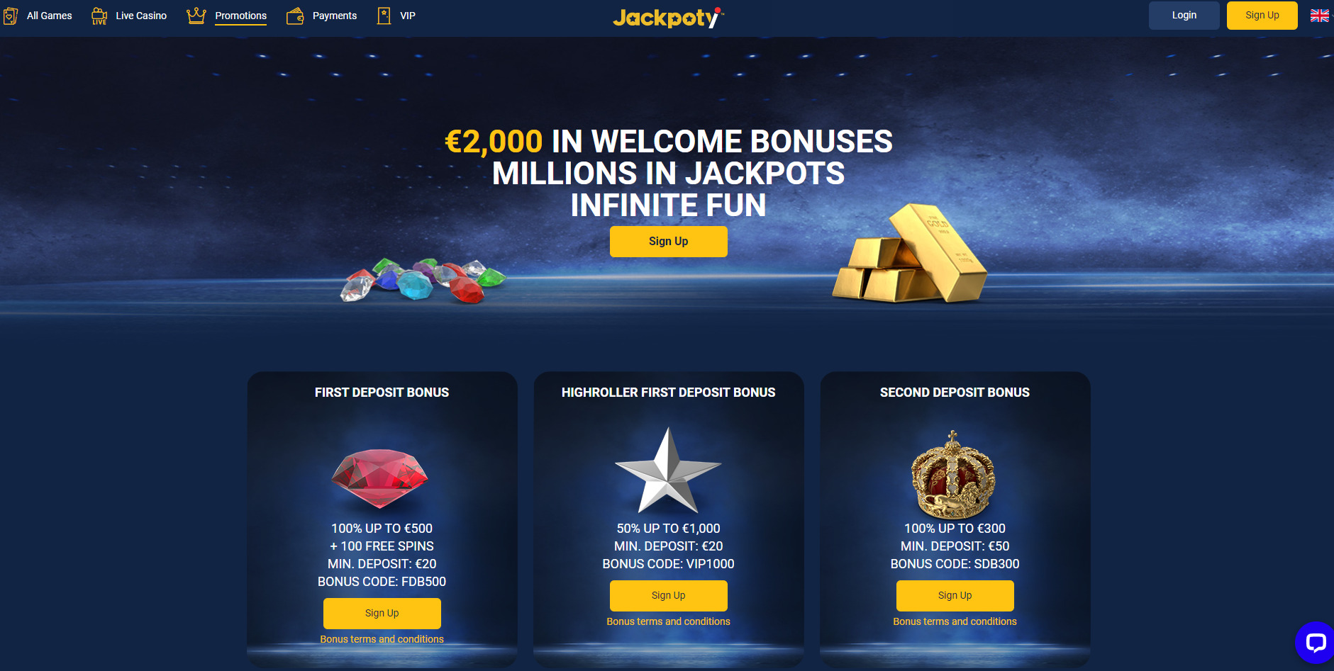 Jackpoty Casino Welcome Bonus