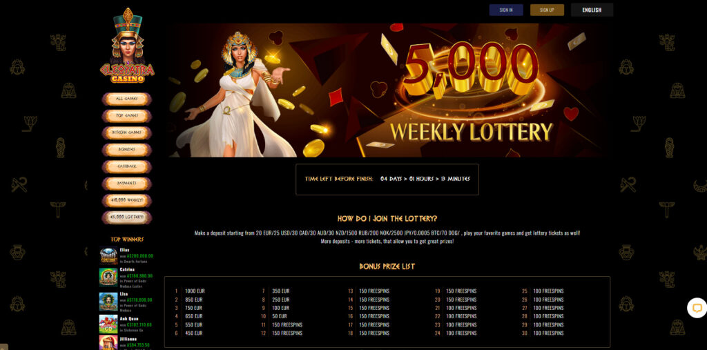 Cleopatra Casino lottery