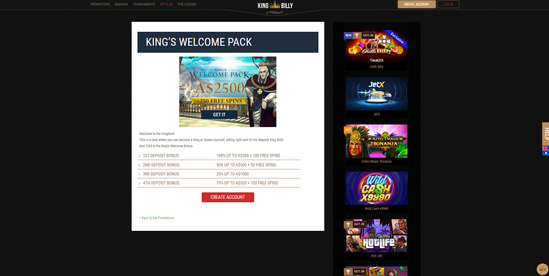 King Billy Casino Casino Welcome Bonus