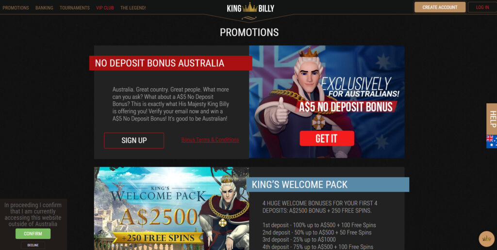 King Billy Casino promotions